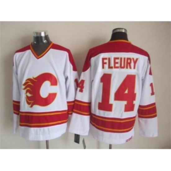 NHL Calgary Flames #14 Theoren Fleury White CCM Throwback Jerseys